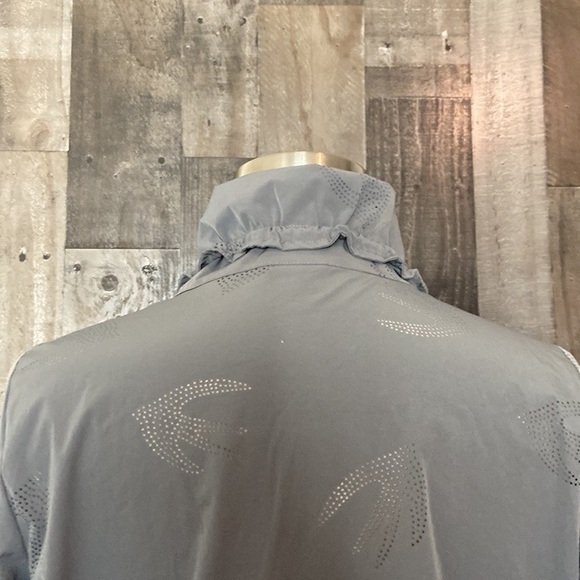 Nanette Lepore gray windbreaker large laser cut birds mock neck lightweight fall - Picture 10 of 13